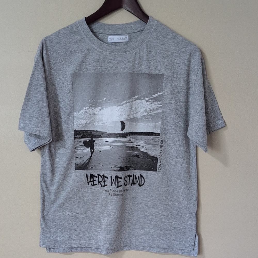 Boys Zara Gray Graphic T-Shirt Sz 13-14